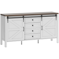 HOMCOM 59" Buffet Cabinet, Farmhouse Sideboard with Thick Top, 2 Barn Doors, 4 Drawers and 2 Adjustable Shelves, White
