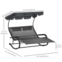 Outsunny Patio Outdoor Bed, Outdoor Chaise Sun Lounger for Two Person with Adjustable Canopy, Detachable Pillows, and Wheels for Sun Room, Garden, Poolside, Dark Gray(m-3)