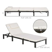Outsunny Outdoor Lounger, Patio Lounger with 5-Level Adjustable Back, Headrest for Poolside, Garden, Backyard, Cream White(m-3)