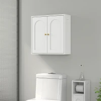 HOMCOM Medicine Cabinet, Modern Bathroom Wall Cabinet with 2 Arched Doors and Gold Handles, White Wood Grain(m-8)