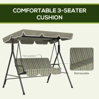 Outsunny 3-Seat Outdoor Patio Swing Chair w/ Cushion, Steel Frame Stand, Adjustable Tilt Canopy for Patio, Garden, Beige & Green(m-7)