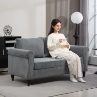 HOMCOM Vintage Loveseat, Upholstered Love Seat Furniture, Fabric 2 Seater Sofa with Rolled Arms, Rubber Wood Legs, Grey(m-7)