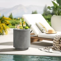 HOMCOM 2.6 Gal Outdoor Side Table, 3-In-1 Concrete Cooler Bar Table with Storage, Removable Ice Bucket and Lid, Light Grey(m-8)