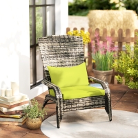 Outsunny Patio Wicker Adirondack Chair, Outdoor PE Rattan Fire Pit Chair, Muskoka Chair w/ Soft Cushions, Tall Curved Backrest and Comfortable Armrests for Deck Garden, Green