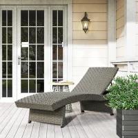 Outsunny Rattan Folding Outdoor Lounger Chair Recliner with 5-Level Adjustable Backrest, Wheels for Garden, Patio, Mixed Grey(m-8)