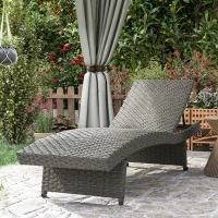 Outsunny Rattan Folding Outdoor Lounger Chair Recliner with 5-Level Adjustable Backrest, Wheels for Garden, Patio, Mixed Grey(m-9)