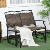 Outsunny Outdoor Glider Loveseat, Steel Frame Rattan Gliding Chair, Mixed Brown(m-8)