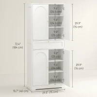 HOMCOM 72.4" Tall Kitchen Pantry Cabinet, Modern Freestanding Storage Cabinet with Shaker Doors and Adjustable Shelves, White(m-3)