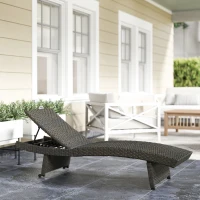 Outsunny Rattan Folding Outdoor Lounger Chair Recliner with 5-Level Adjustable Backrest, Wheels for Garden, Patio, Mixed Brown(m-1)