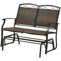 Outsunny Outdoor Glider Loveseat, Steel Frame Rattan Gliding Chair, Mixed Brown(m-2)