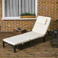 Outsunny Outdoor Lounger, Patio Lounger with 5-Level Adjustable Back, Headrest for Poolside, Garden, Backyard, Cream White(m-8)
