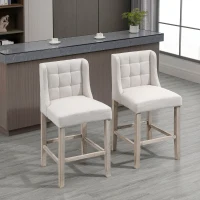 HOMCOM Modern Counter Bar Stools Tufted Upholstered Counter Chairs Set of 2 for Kitchen, Beige(m-9)