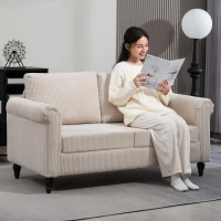 HOMCOM Vintage Loveseat, Upholstered Love Seat Furniture, Fabric 2 Seater Sofa with Rolled Arms, Rubber Wood Legs, Beige(m-7)