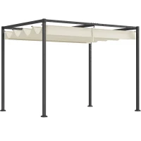 Outsunny 10' x 7' Patio Pergola with Retractable Canopy, Outdoor Sun Shelter, Yard Shade, Cream White(m-11)