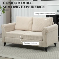 HOMCOM Vintage Loveseat, Upholstered Love Seat Furniture, Fabric 2 Seater Sofa with Rolled Arms, Rubber Wood Legs, Beige(m-4)