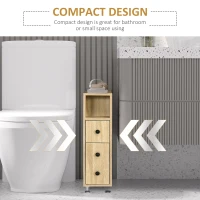 kleankin Freestanding Compact Design Bathroom Cabinet with 2 Open Cabinets, 1 Door Cabinet, 1 Drawer and 4 Rolling Wheels, Oak Grain Color(m-6)