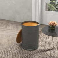 HOMCOM Round Side Table Set of 2, Nesting Coffee Tables w/ Wooden Lid, Galvanized Sheet Frame and Hidden Storage Space, Grey(m-9)