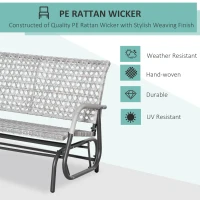 Outsunny 2 Seater Wicker Outdoor Glider Bench, Patio Swing Garden Bench, Garden Loveseat Rocking Chair, w/ Extra Wide Seat, Curved Backrest for Backyard, Poolside, Lawn, Mixed Grey(m-4)