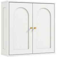 HOMCOM Medicine Cabinet, Modern Bathroom Wall Cabinet with 2 Arched Doors and Gold Handles, White Wood Grain(m-11)