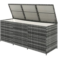 Outsunny 175 Gallon Outdoor Storage Box with Inner Liner, PE Rattan Wicker Deck Box with Pneumatic Bar Lift, Mixed Gray(m-1)
