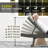 Outsunny Rattan Folding Outdoor Lounger Chair Recliner with 5-Level Adjustable Backrest, Wheels for Garden, Patio, Mixed Brown(m-5)