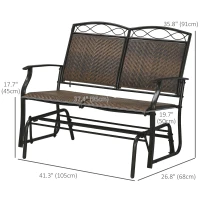 Outsunny Outdoor Glider Loveseat, Steel Frame Rattan Gliding Chair, Mixed Brown(m-3)