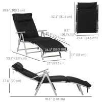 Outsunny Outdoor Folding Chaise Lounge Chair Recliner with Portable Design, Adjustable Backrest, Cushion and Headrest, Black(m-3)