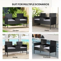 Outsunny Patio Furniture w/ Mid-Table PE Rattan Loveseat w/ Cushion, Light Grey(m-6)