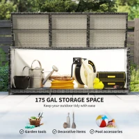 Outsunny 175 Gallon Outdoor Storage Box with Inner Liner, PE Rattan Wicker Deck Box with Pneumatic Bar Lift, Mixed Gray(m-4)