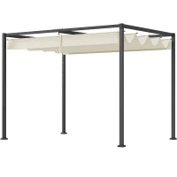 Outsunny 10' x 7' Patio Pergola with Retractable Canopy, Outdoor Sun Shelter, Yard Shade, Cream White(m-2)