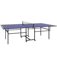 Soozier Full Size Table Tennis Table, Folding Ping Pong Table with Net, Paddles, Balls and Wheels, Blue(m-11)