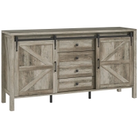 HOMCOM 59" Buffet Cabinet, Farmhouse Sideboard with Thick Top, 2 Barn Doors, 4 Drawers and 2 Adjustable Shelves, Gray Wash
