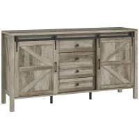 HOMCOM 59" Buffet Cabinet, Farmhouse Sideboard with Thick Top, 2 Barn Doors, 4 Drawers and 2 Adjustable Shelves, Gray Wash(m-1)