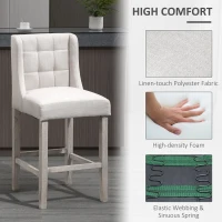 HOMCOM Modern Counter Bar Stools Tufted Upholstered Counter Chairs Set of 2 for Kitchen, Beige(m-6)