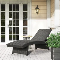 Outsunny Rattan Folding Outdoor Lounger Chair Recliner with 5-Level Adjustable Backrest, Wheels for Garden, Patio, Mixed Brown(m-8)