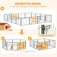 PawHut Heavy Duty Dog Playpen, 16 Panels Pet Playpen Dog Fence, Portable Puppy Exercise Pen, with 2 Doors Locking Latch, Outdoor or Indoor Use 23.5" Height(m-5)