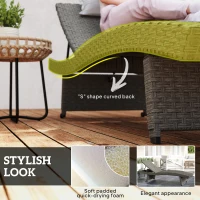 Outsunny Rattan Folding Outdoor Lounger Chair Recliner with 5-Level Adjustable Backrest, Wheels for Garden, Patio, Mixed Grey(m-4)