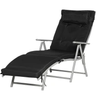 Outsunny Outdoor Folding Chaise Lounge Chair Recliner with Portable Design, Adjustable Backrest, Cushion and Headrest, Black(m-2)