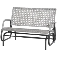 Outsunny 2 Seater Wicker Outdoor Glider Bench, Patio Swing Garden Bench, Garden Loveseat Rocking Chair, w/ Extra Wide Seat, Curved Backrest for Backyard, Poolside, Lawn, Mixed Grey(m-11)