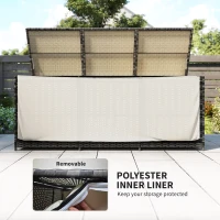 Outsunny 175 Gallon Outdoor Storage Box with Inner Liner, PE Rattan Wicker Deck Box with Pneumatic Bar Lift, Mixed Gray(m-5)