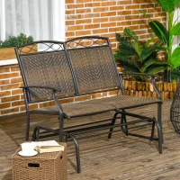Outsunny Outdoor Glider Loveseat, Steel Frame Rattan Gliding Chair, Mixed Brown(m-1)
