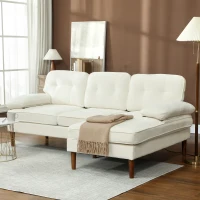 HOMCOM Modern Corner Couch with Right Chaise Lounge, Tufted 3-Seater Sofa with Wooden Legs for Living Room, Cream White(m-8)