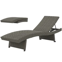 Outsunny Rattan Folding Outdoor Lounger Chair Recliner with 5-Level Adjustable Backrest, Wheels for Garden, Patio, Mixed Grey(m-2)