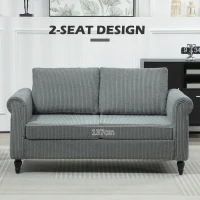 HOMCOM Vintage Loveseat, Upholstered Love Seat Furniture, Fabric 2 Seater Sofa with Rolled Arms, Rubber Wood Legs, Grey(m-6)