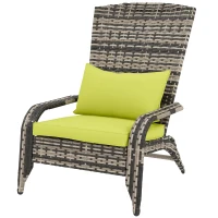 Outsunny Patio Wicker Adirondack Chair, Outdoor PE Rattan Fire Pit Chair, Muskoka Chair w/ Soft Cushions, Tall Curved Backrest and Comfortable Armrests for Deck or Garden, Green(m-11)
