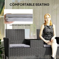 Outsunny Patio Furniture w/ Mid-Table PE Rattan Loveseat w/ Cushion, Light Grey(m-7)