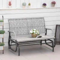 Outsunny 2 Seater Wicker Outdoor Glider Bench, Patio Swing Garden Bench, Garden Loveseat Rocking Chair, w/ Extra Wide Seat, Curved Backrest for Backyard, Poolside, Lawn, Mixed Grey(m-1)