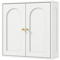 HOMCOM Medicine Cabinet, Modern Bathroom Wall Cabinet with 2 Arched Doors and Gold Handles, White Wood Grain(m-2)