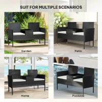 Outsunny Patio Furniture w/ Mid-Table PE Rattan Loveseat w/ Cushion, Cream White(m-6)