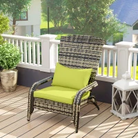Outsunny Patio Wicker Adirondack Chair, Outdoor PE Rattan Fire Pit Chair, Muskoka Chair w/ Soft Cushions, Tall Curved Backrest and Comfortable Armrests for Deck or Garden, Green(m-8)